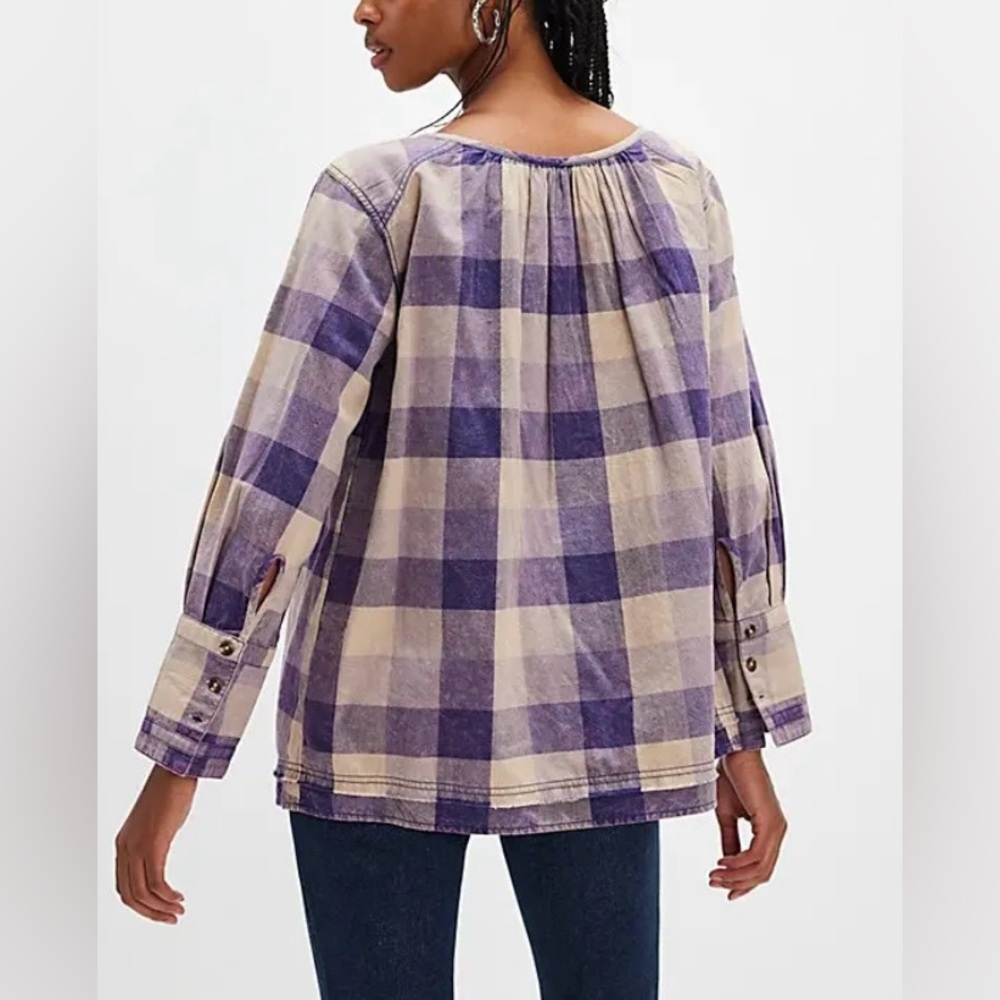 Nwot Free People Big Bow Plaid Pullover - Picture 3 of 6